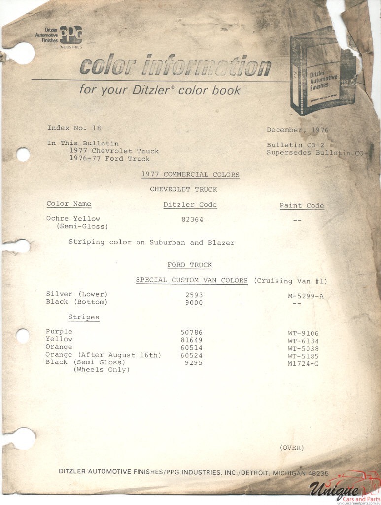 1977 Ford Paint Charts Trucks PPG 3